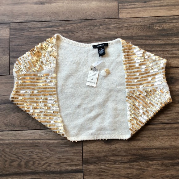 NWT Arden B. Cream Gold Sequin Sweater Shrug - Picture 5 of 8